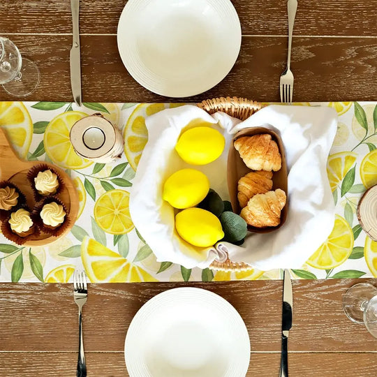 Pretty Summer Yellow Linen Lemon Tablecloth