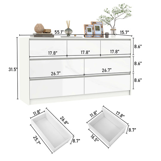 7 Drawer, 55 Inch Modern Dresser