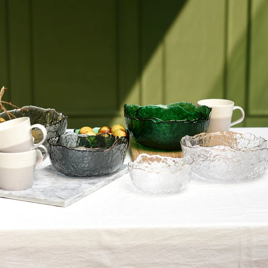 Japanese Style Iceberg Glass Bowl with Gold Rim