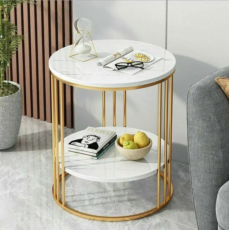 2-Tier White Marble Side Table