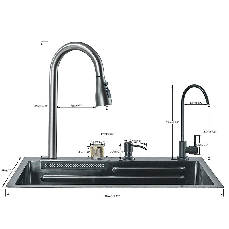 Stainless Steel Waterfall Kitchen Sink and Faucet