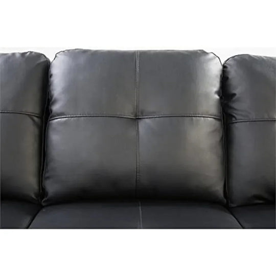 Black Leather L-Shaped Living Room Sofa