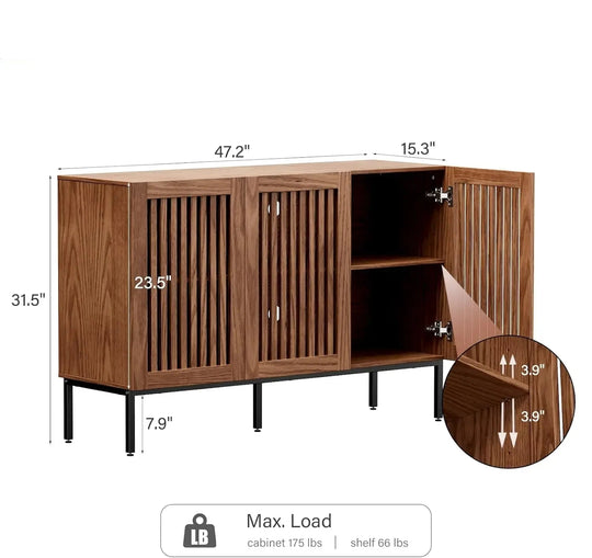 Farmhouse Buffet Cabinet with Metal Base and Adjustable Shelves