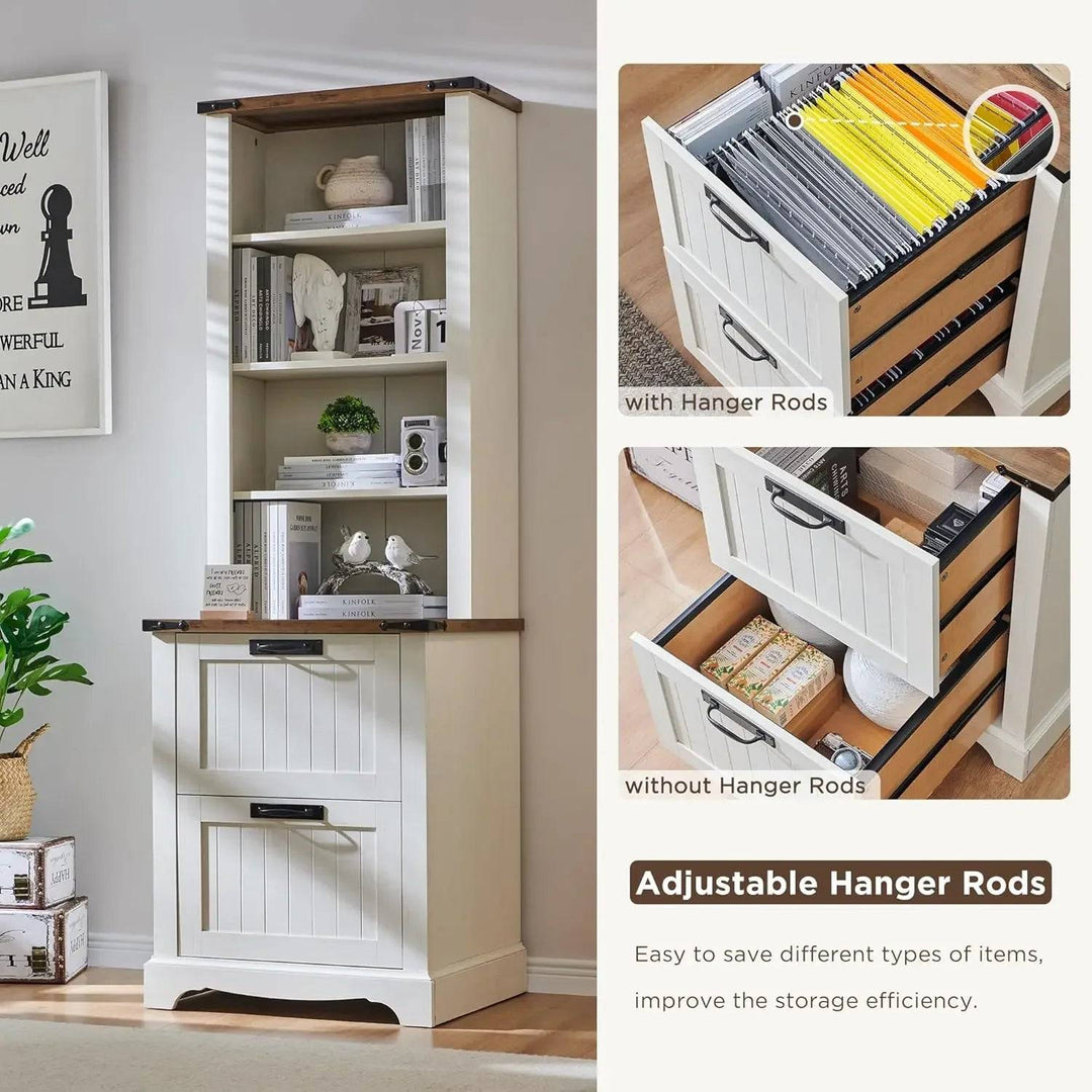 Farmhouse Style Rustic Bookcase with 2 File Drawers