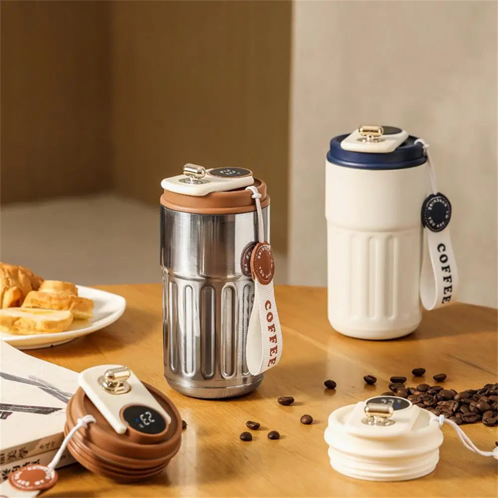 White Modern Stainless Steel Thermos with Digital Temperature Display