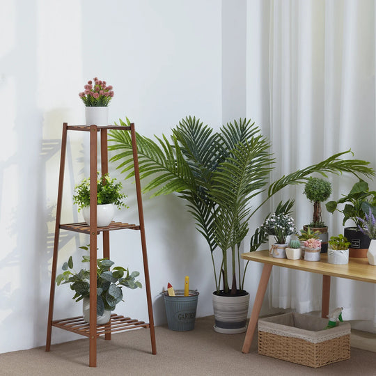 Wooden Outdoor Plant Stand with Adjustable Shelves