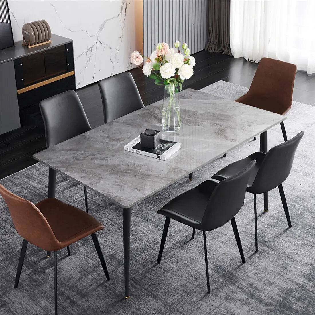 Gloss 6 Seat Rectangular Marble Dining Table