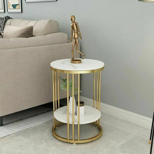 2-Tier White Marble Side Table