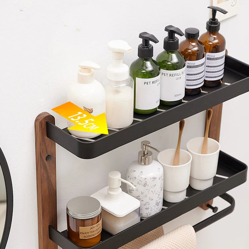 Wooden and Aluminum Bathroom Shelves