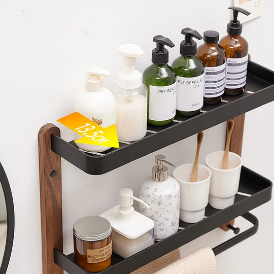 Wooden and Aluminum Bathroom Shelves