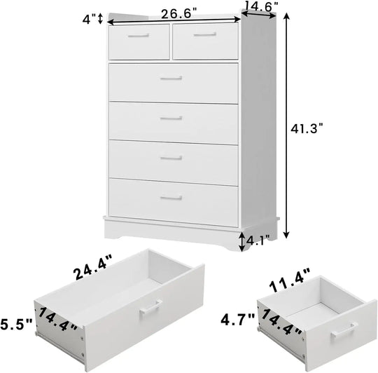 Modern White 6 Drawer Wooden Dresser