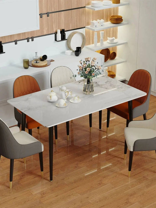 Gloss 6 Seat Rectangular Marble Dining Table