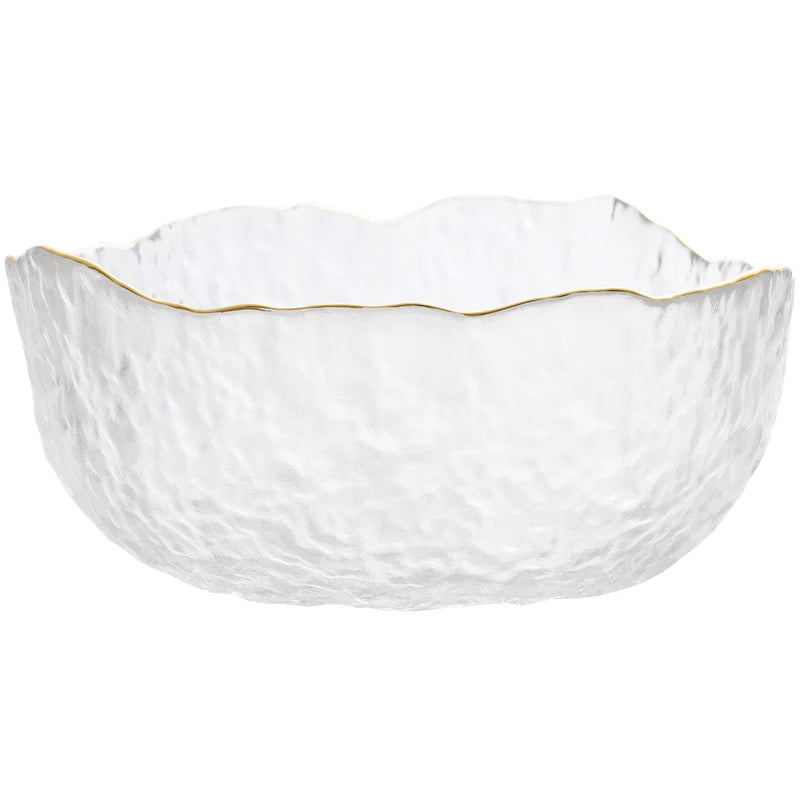 Japanese Style Iceberg Glass Bowl with Gold Rim