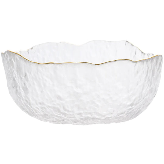 Japanese Style Iceberg Glass Bowl with Gold Rim