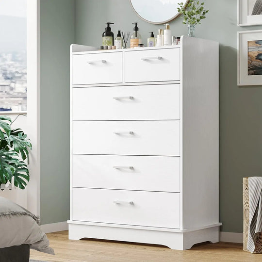 Modern White 6 Drawer Wooden Dresser