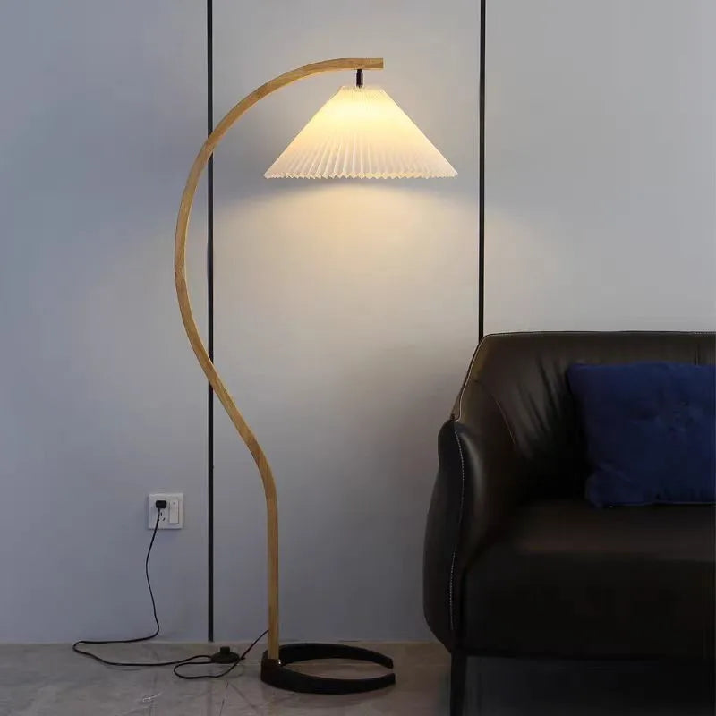 Japanese Solid Wood Curve Floor Lamp