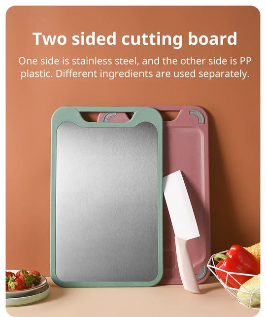 Green 2 Sided Chopping Board, Stainless Steel and Plastic