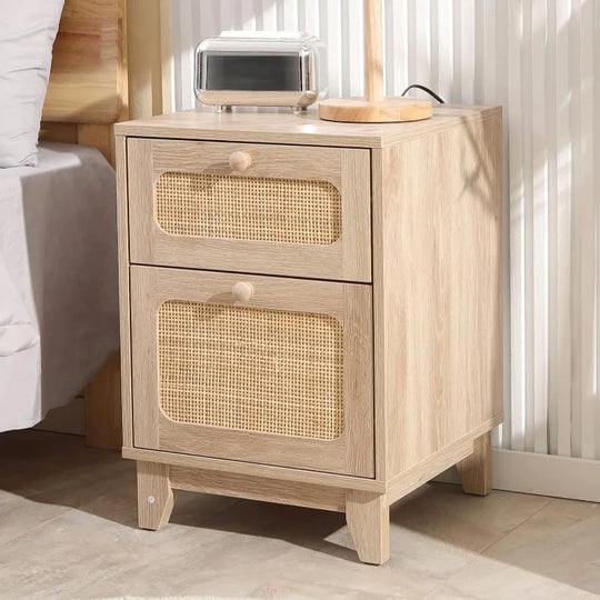 Modern Simple Pine Rattan Nightstand